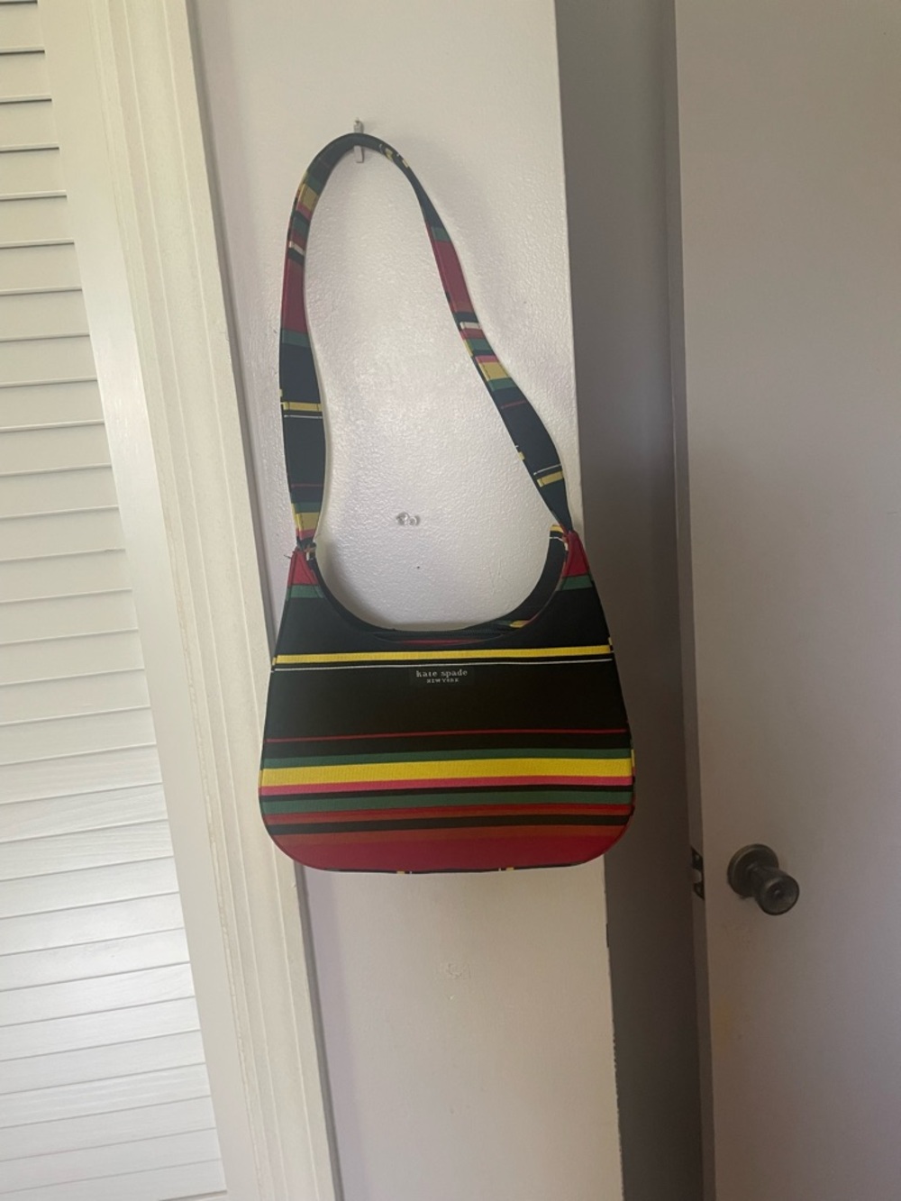 kate spade striped shoulder bag in black, yellow, red, green